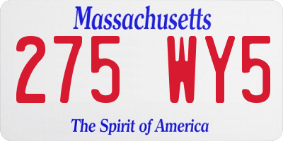 MA license plate 275WY5