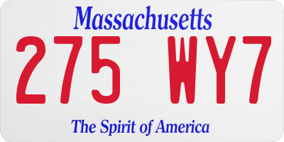 MA license plate 275WY7