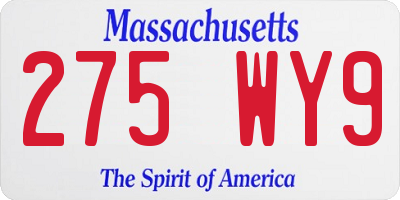 MA license plate 275WY9