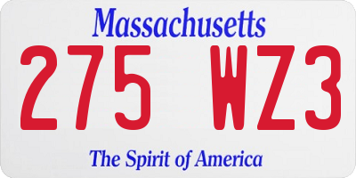 MA license plate 275WZ3