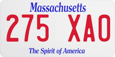MA license plate 275XA0
