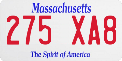 MA license plate 275XA8