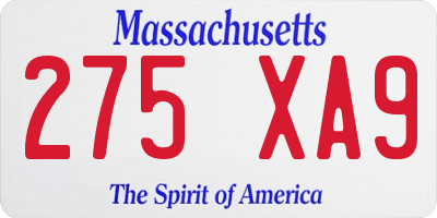 MA license plate 275XA9