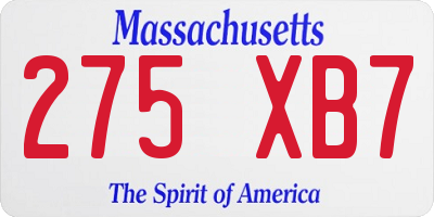 MA license plate 275XB7