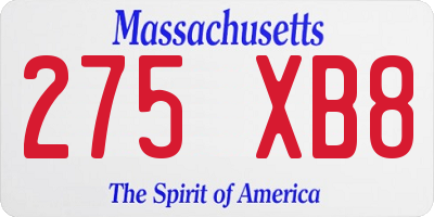MA license plate 275XB8