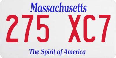 MA license plate 275XC7