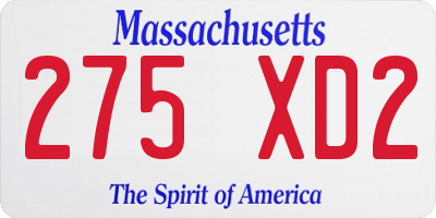 MA license plate 275XD2