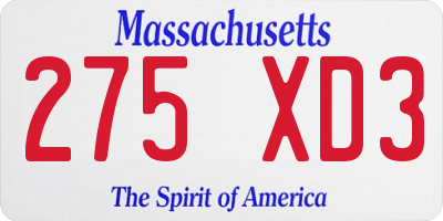 MA license plate 275XD3