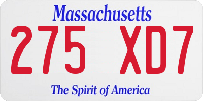 MA license plate 275XD7