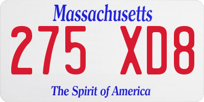 MA license plate 275XD8