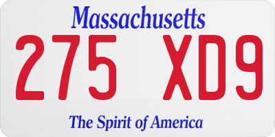MA license plate 275XD9