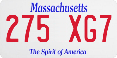 MA license plate 275XG7