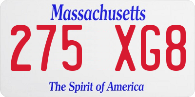 MA license plate 275XG8