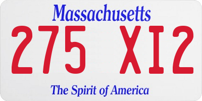 MA license plate 275XI2