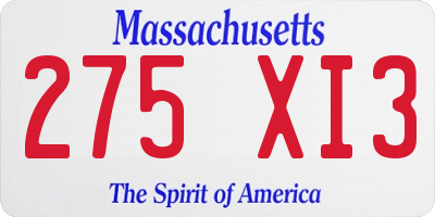 MA license plate 275XI3
