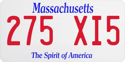 MA license plate 275XI5