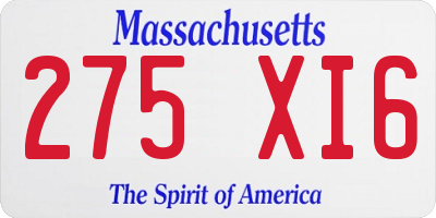 MA license plate 275XI6