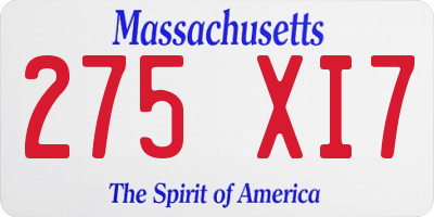 MA license plate 275XI7