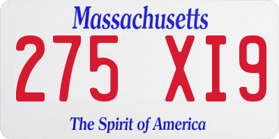 MA license plate 275XI9
