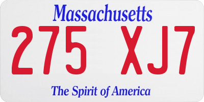 MA license plate 275XJ7