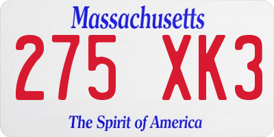 MA license plate 275XK3