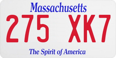 MA license plate 275XK7