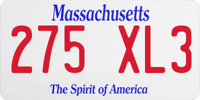 MA license plate 275XL3
