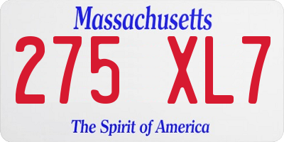 MA license plate 275XL7