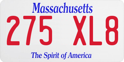 MA license plate 275XL8