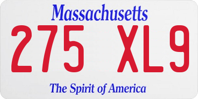 MA license plate 275XL9
