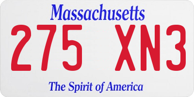 MA license plate 275XN3