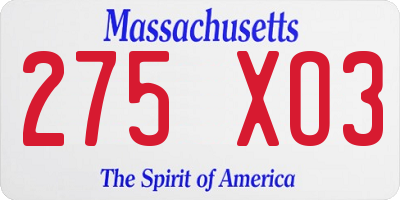 MA license plate 275XO3