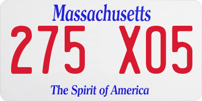 MA license plate 275XO5
