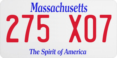 MA license plate 275XO7