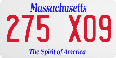 MA license plate 275XO9