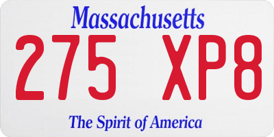 MA license plate 275XP8
