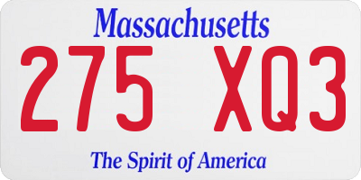 MA license plate 275XQ3