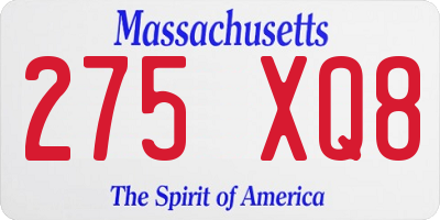 MA license plate 275XQ8