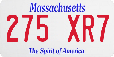 MA license plate 275XR7