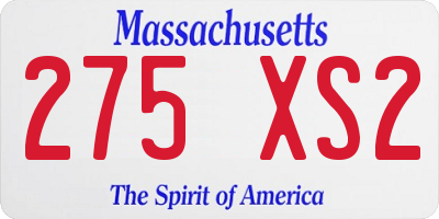 MA license plate 275XS2