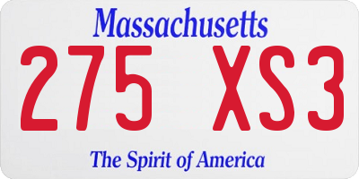 MA license plate 275XS3