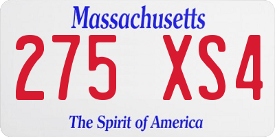 MA license plate 275XS4