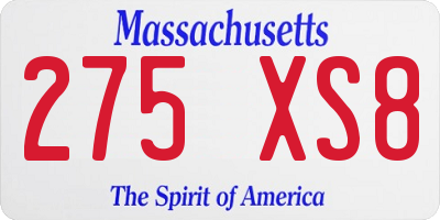 MA license plate 275XS8