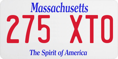 MA license plate 275XT0