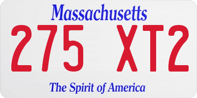 MA license plate 275XT2