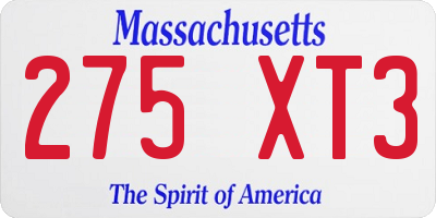 MA license plate 275XT3