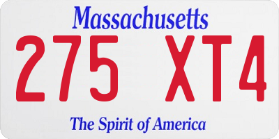 MA license plate 275XT4