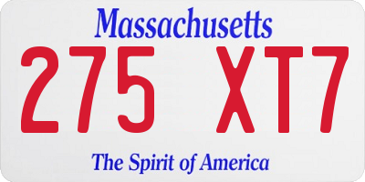 MA license plate 275XT7