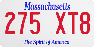 MA license plate 275XT8