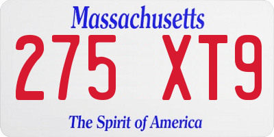 MA license plate 275XT9